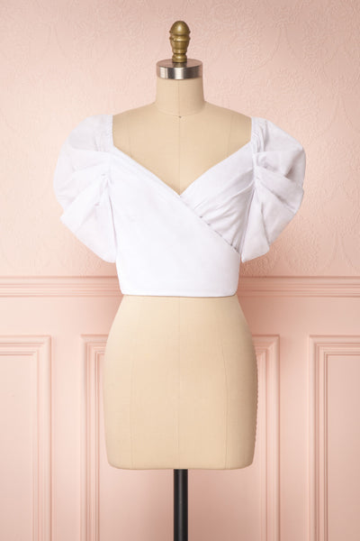 Fallviken White Crop Top w/ Puffy Sleeves front view | Boutique 1861