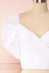 Fallviken White Crop Top w/ Puffy Sleeves front close up | Boutique 1861