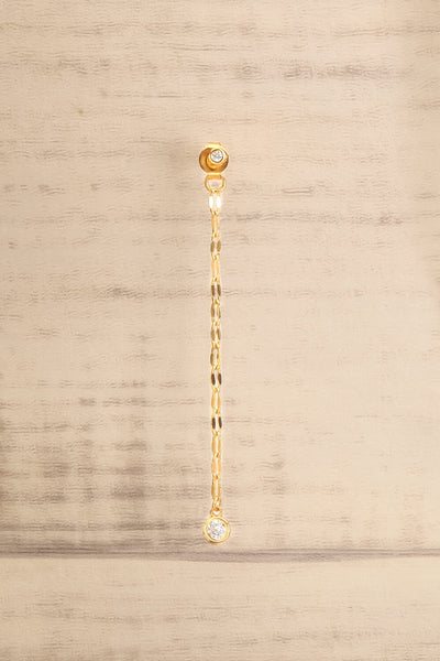 Fandalton Gold Rhinestone Stud Earrings w/ Chain Backing | La petite close-up