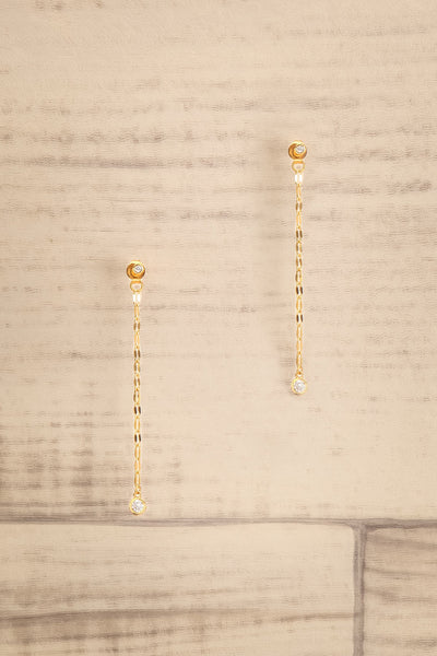 Fandalton Gold Rhinestone Stud Earrings w/ Chain Backing | La petite