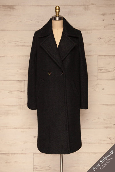 Fangdalen Black Wool Coat | Manteau Noir front view FS | La Petite Garçonne
