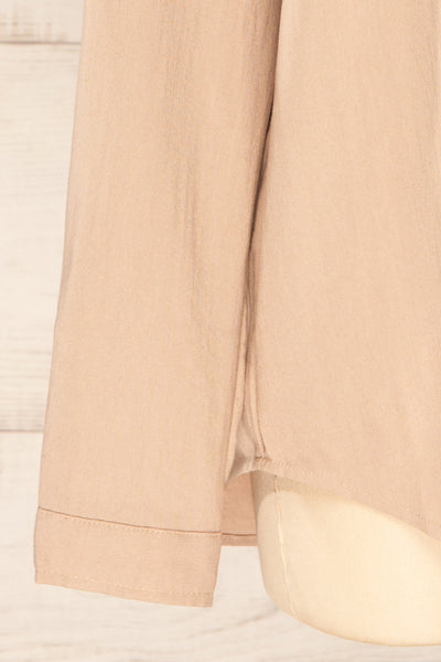 Faro Beige Button-Up Long Sleeve Shirt | La petite garçonne side sleeve close-up