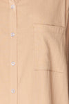 Faro Beige Button-Up Long Sleeve Shirt | La petite garçonne pocket close-up