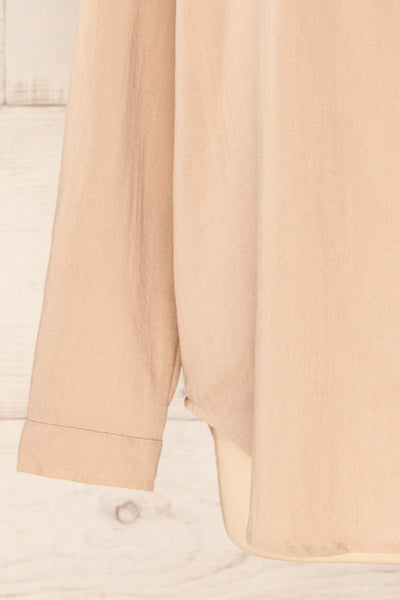 Faro Beige Button-Up Long Sleeve Shirt | La petite garçonne sleeve close-up