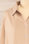 Faro Beige Button-Up Long Sleeve Shirt | La petite garçonne front close-up