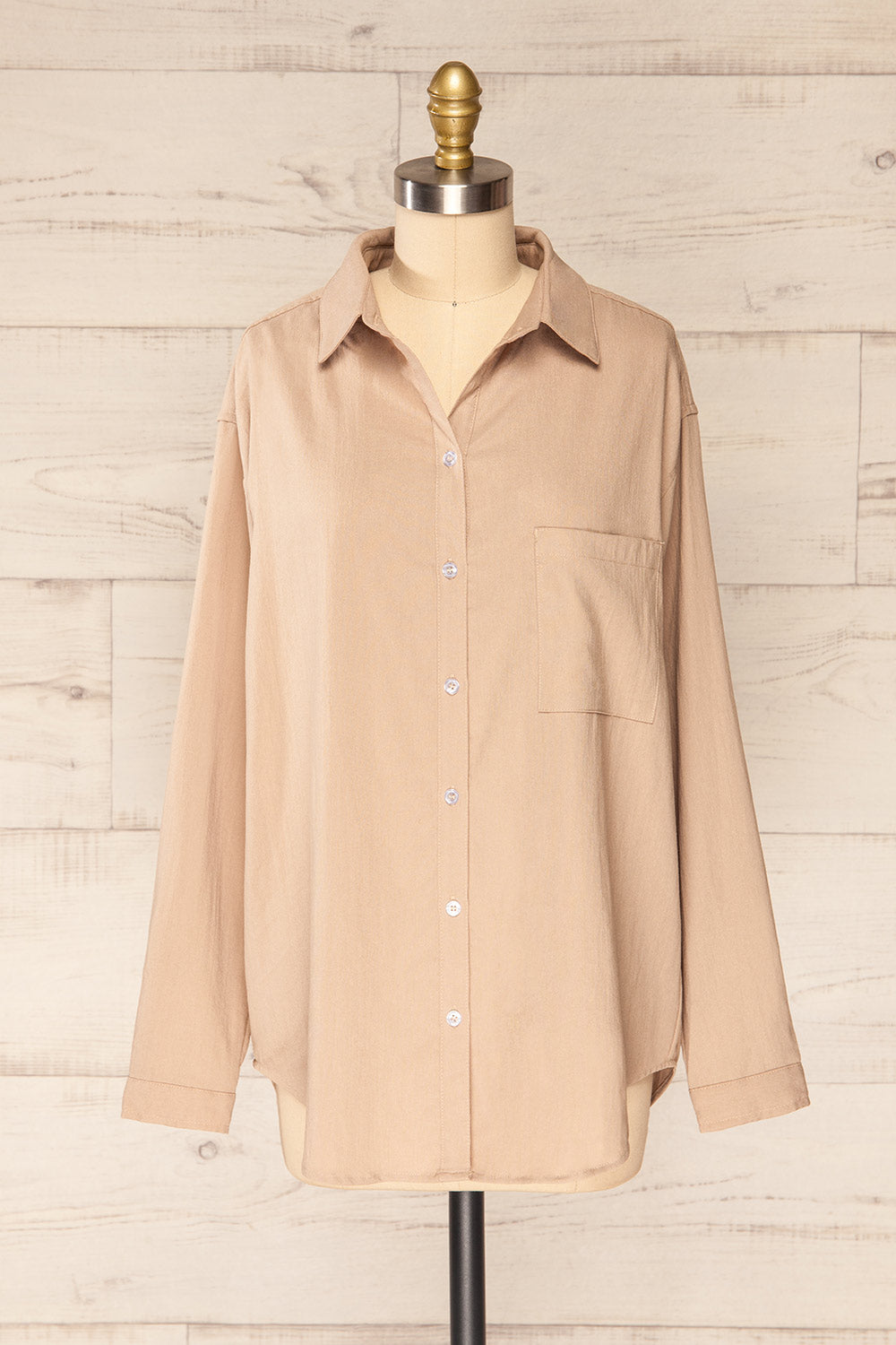 Faro Beige Button-Up Long Sleeve Shirt | La petite garçonne front view