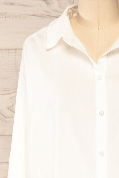 Faro Ivory Oversized Button-Up Shirt | La petite garçonne front close-up