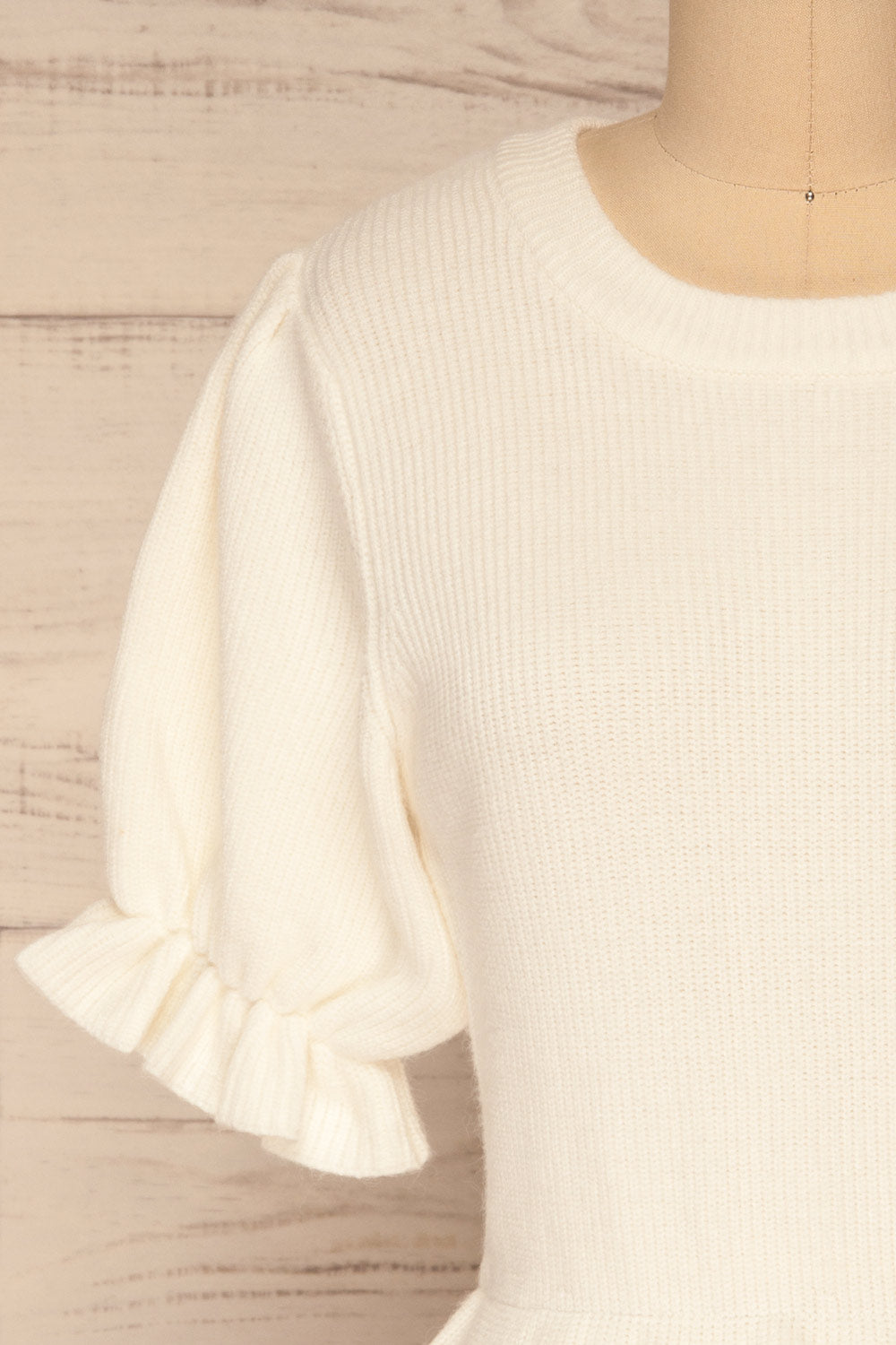 Farsund White Puffy Sleeve Knit Top | La petite garçonne  front close-up