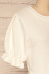 Farsund White Puffy Sleeve Knit Top | La petite garçonne  side close-up