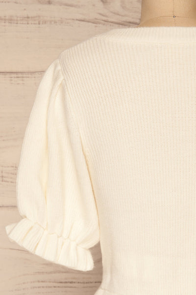 Farsund White Puffy Sleeve Knit Top | La petite garçonne  back close-up