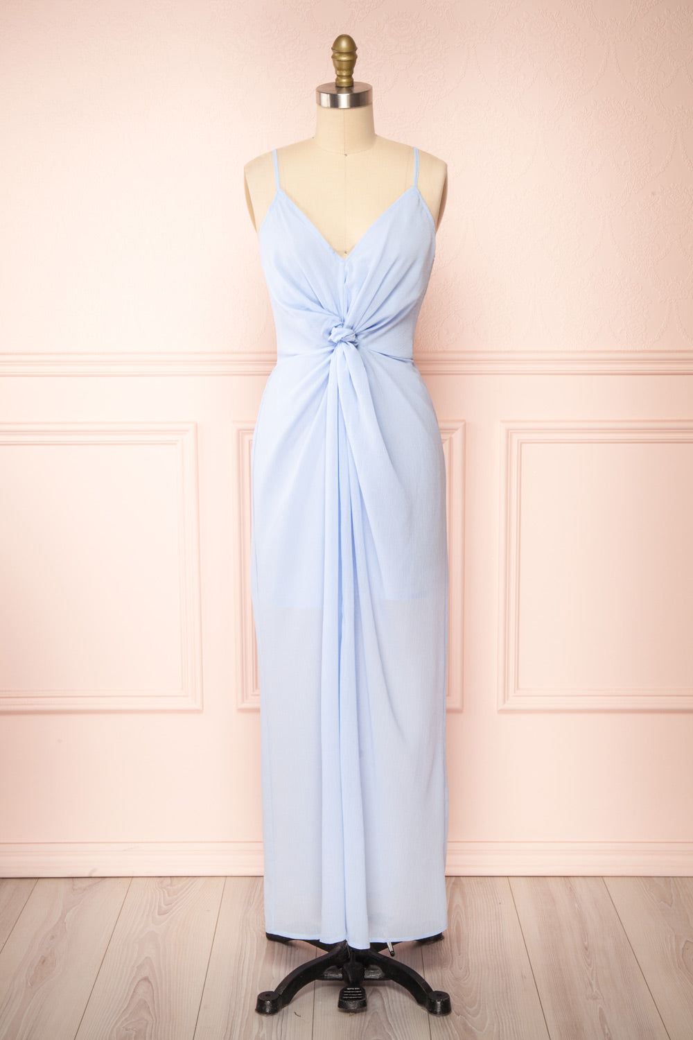 Fatost Blue Knotted Maxi Dress w/ Slit | Boutique 1861  front view