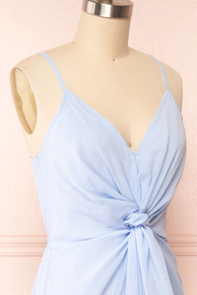 Fatost Blue Knotted Maxi Dress w/ Slit | Boutique 1861  side close up
