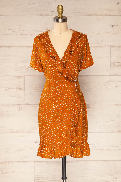 Fauskevaag Orange Patterned Short Dress | La petite garçonne  front view