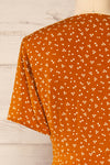 Fauskevaag Orange Patterned Short Dress | La petite garçonne   back close-up