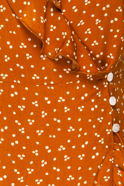 Fauskevaag Orange Patterned Short Dress | La petite garçonne   fabric