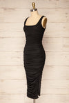 Fecho Black Fitted Ruched Midi Dress | La petite garçonne side view
