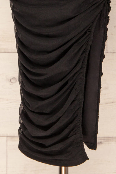 Fecho Black Fitted Ruched Midi Dress | La petite garçonne bottom