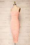 Fecho Pink Fitted Ruched Midi Dress | La petite garçonne side view
