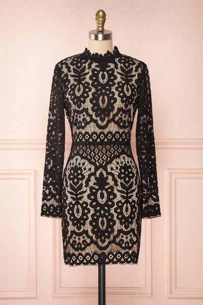 Federica Black & Beige Lace Dress | Robe Noire front view | Boutique 1861