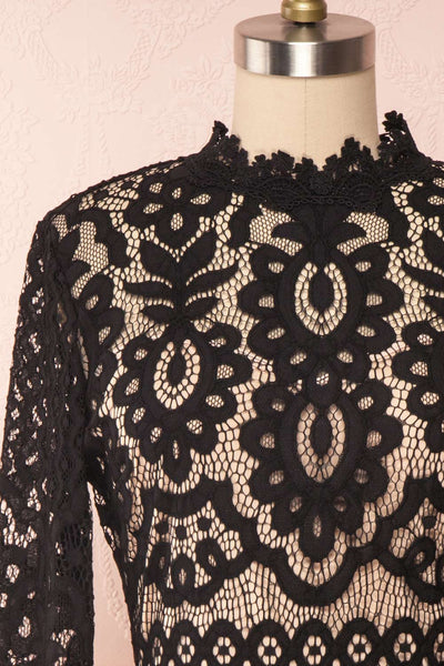 Federica Black & Beige Lace Dress | Robe Noire front close up | Boutique 1861
