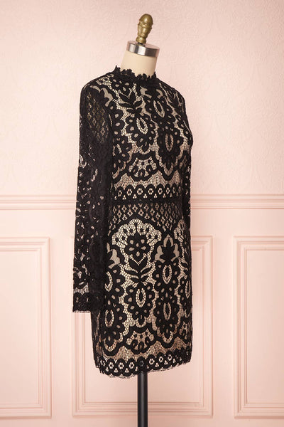 Federica Black & Beige Lace Dress | Robe Noire side view | Boutique 1861