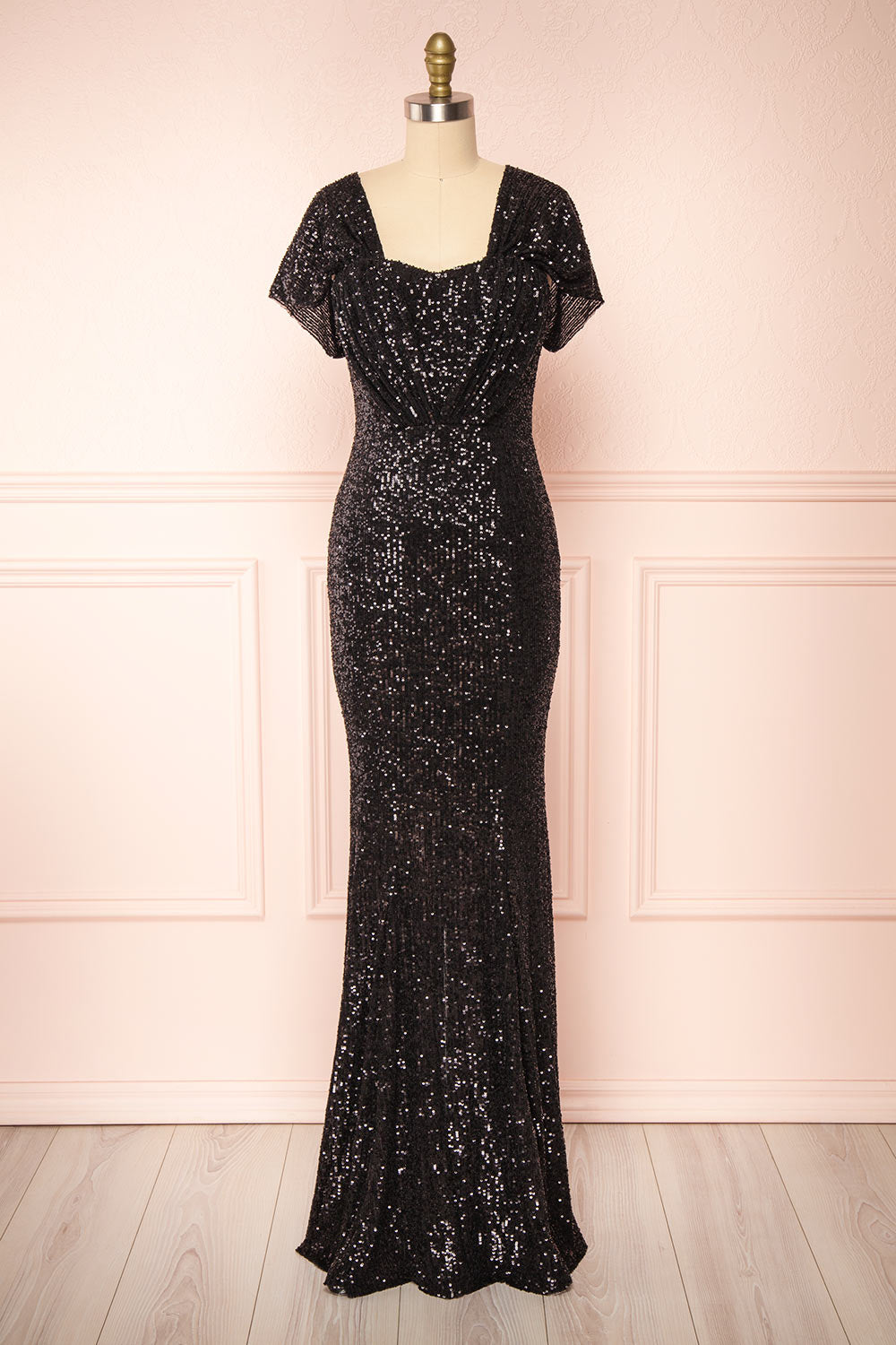 Felisa Black Pleated Sequins Maxi Dress | Boutique 1861 front view 