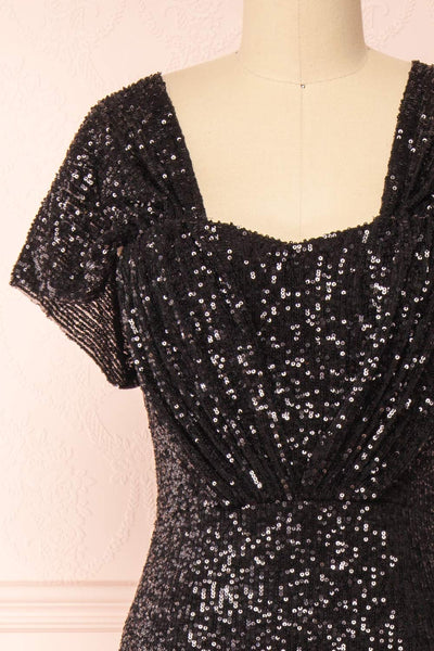 Felisa Black Pleated Sequins Maxi Dress | Boutique 1861 front close-up