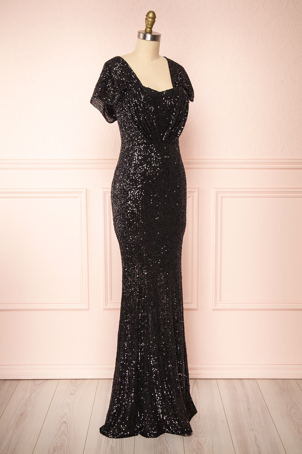 Felisa Black Pleated Sequins Maxi Dress