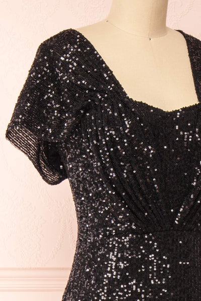 Felisa Black Pleated Sequins Maxi Dress | Boutique 1861 side close-up
