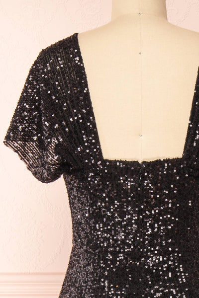 Felisa Black Pleated Sequins Maxi Dress | Boutique 1861 back close-up