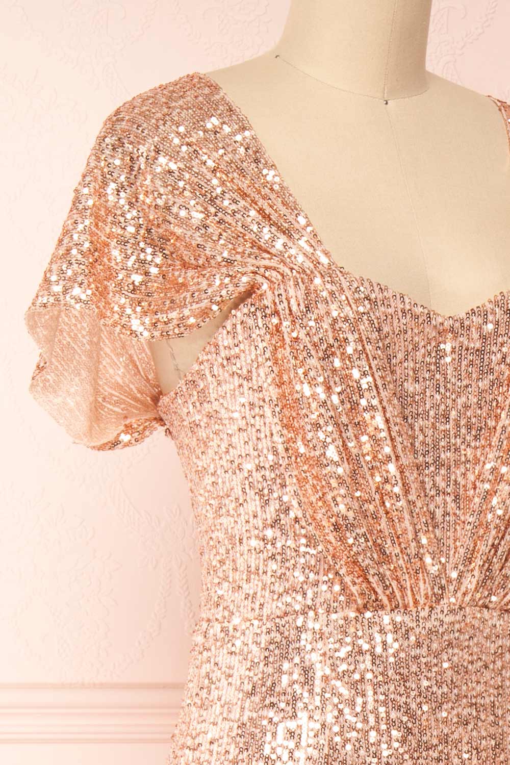 Felisa Rosegold Pleated Sequins Maxi Dress | Boutique 1861 side close-up