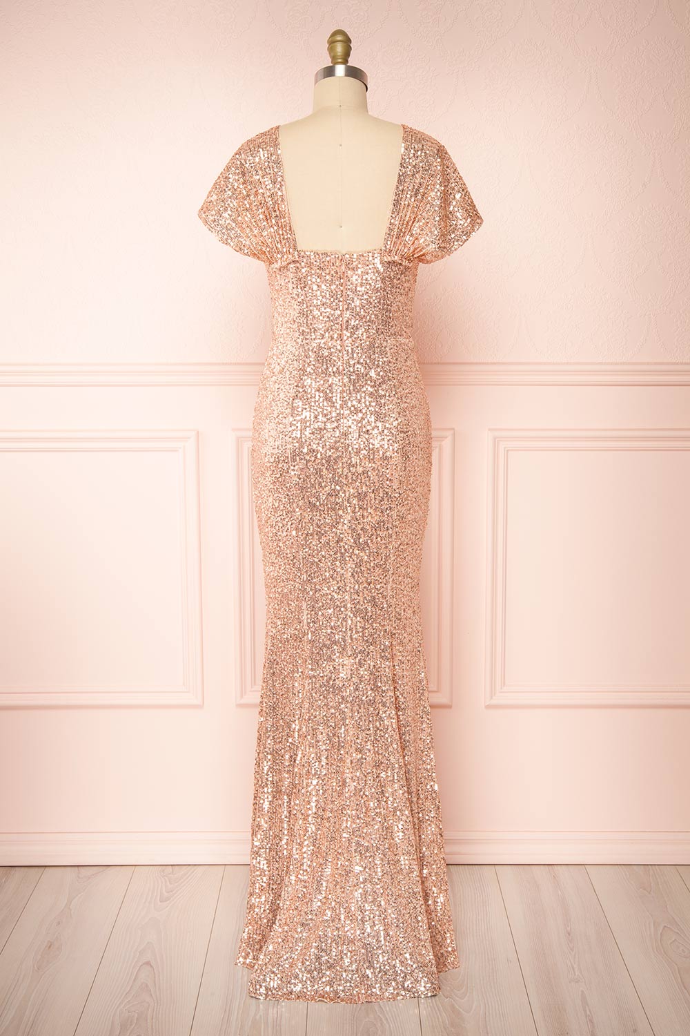 Felisa Rosegold Pleated Sequins Maxi Dress | Boutique 1861 back view 