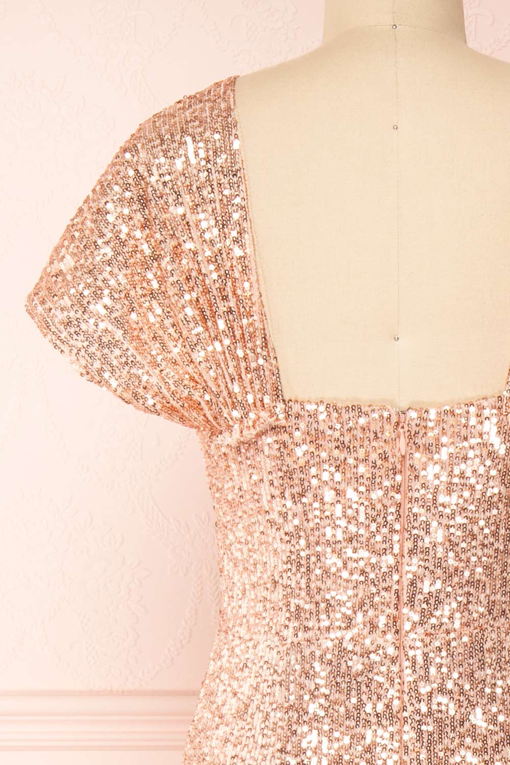 Felisa Rosegold Pleated Sequins Maxi Dress | Boutique 1861 back close-up