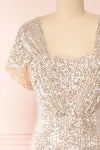 Felisa Silver Pleated Sequins Maxi Dress | Boutique 1861 front close-up