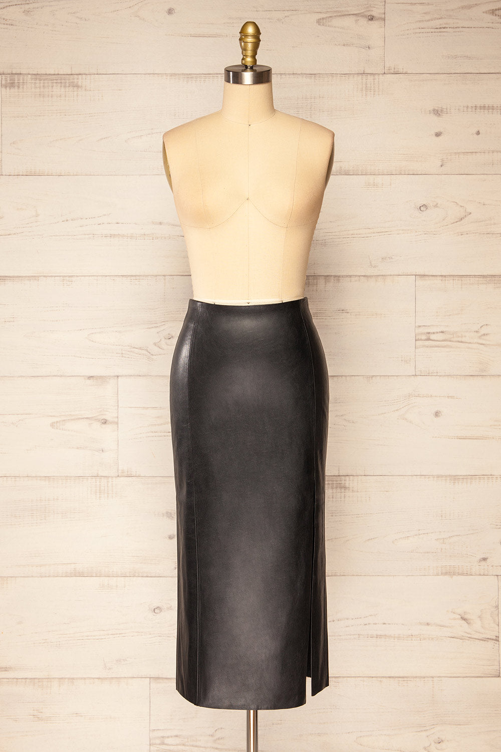 Fernando Black Faux-Leather Midi Pencil Skirt