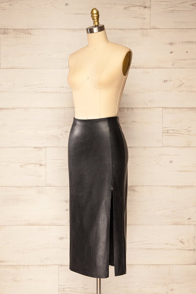 Fernando Black Faux-Leather Midi Pencil Skirt | La petite garçonne side view