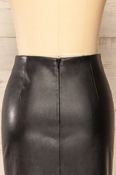 Fernando Black Faux-Leather Midi Pencil Skirt | La petite garçonne back close-up