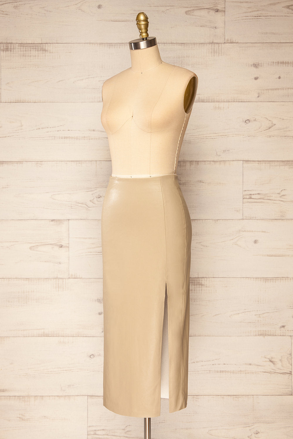 Fernando Taupe Faux-Leather Midi Pencil Skirt | La petite garçonne side view