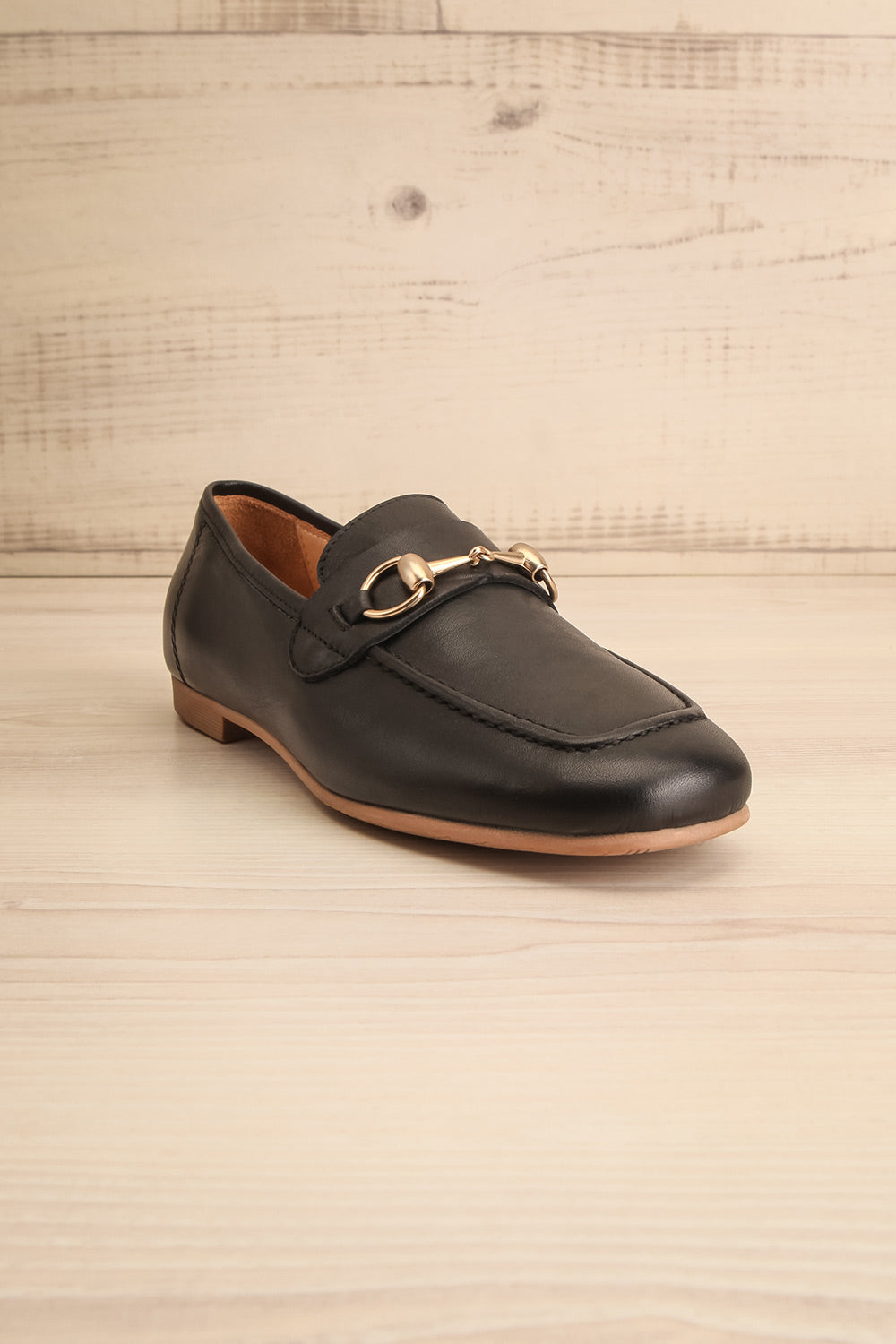 Fernn Black Leather Loafers | La petite garçonne front view