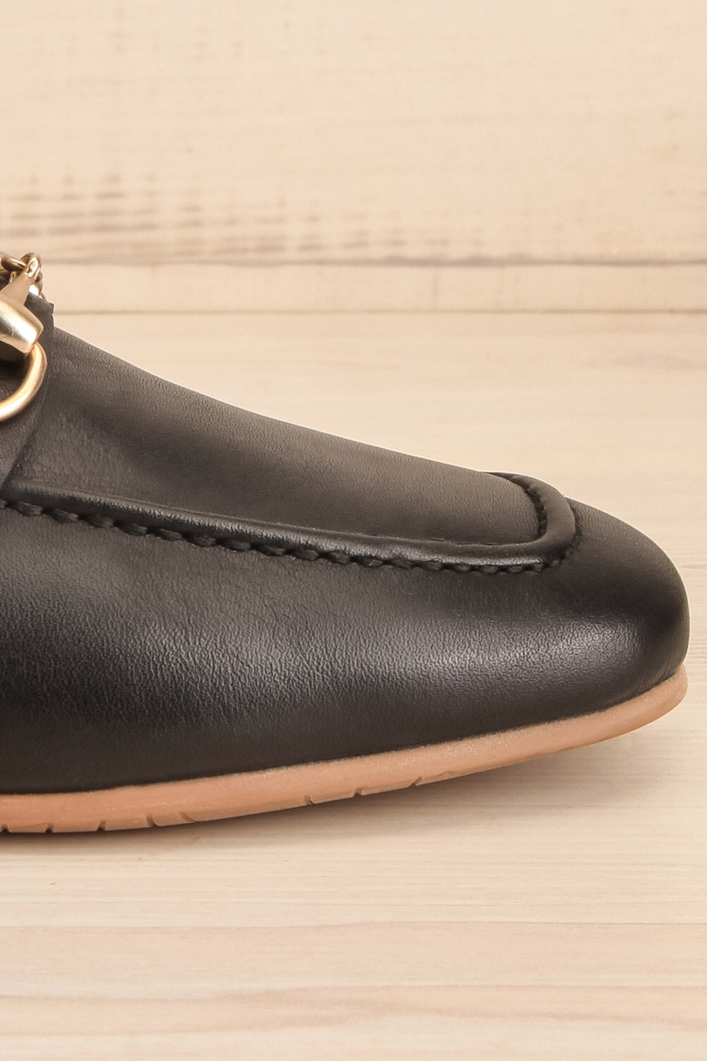 Fernn Black Leather Loafers | La petite garçonne side front close-up