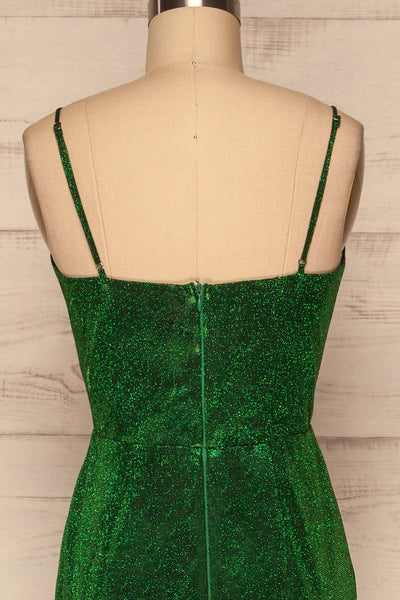 Ferrara Vert Green Sparkly Mermaid Gown back close up | La Petite Garçonne