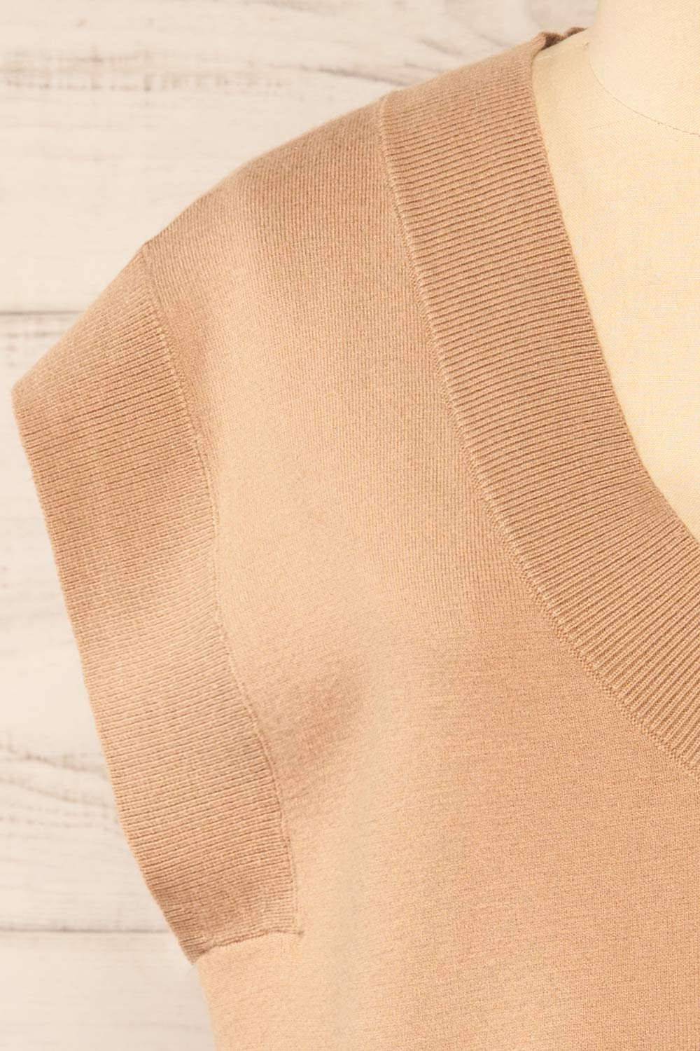 Ferrol Beige Sleeveless Knit Vest | La petite garçonne front close-up