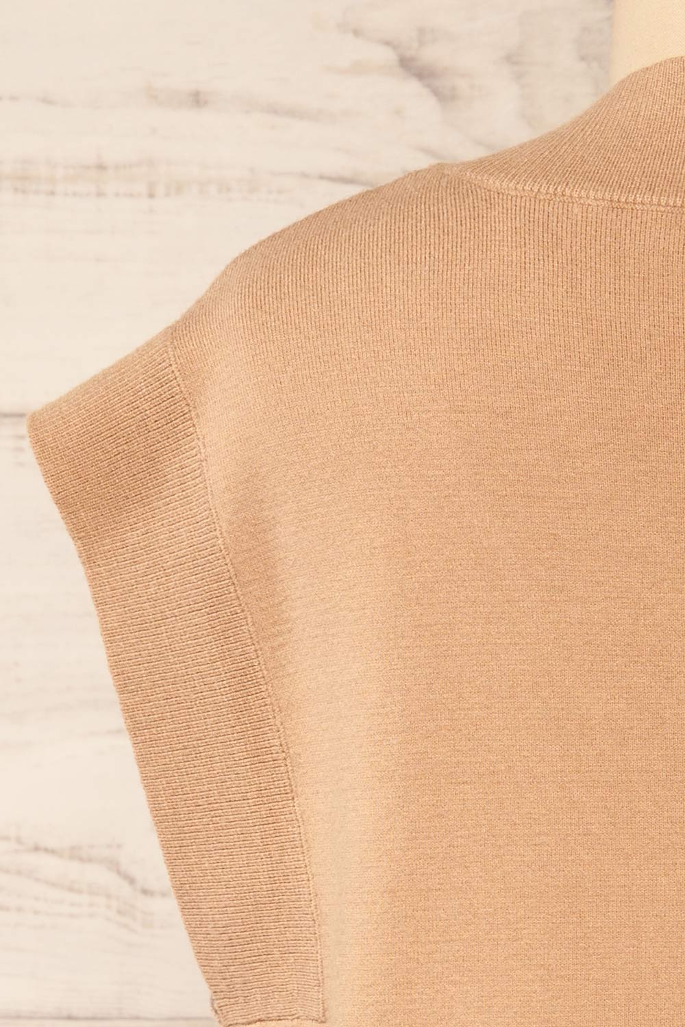 Ferrol Beige Sleeveless Knit Vest | La petite garçonne back close-up