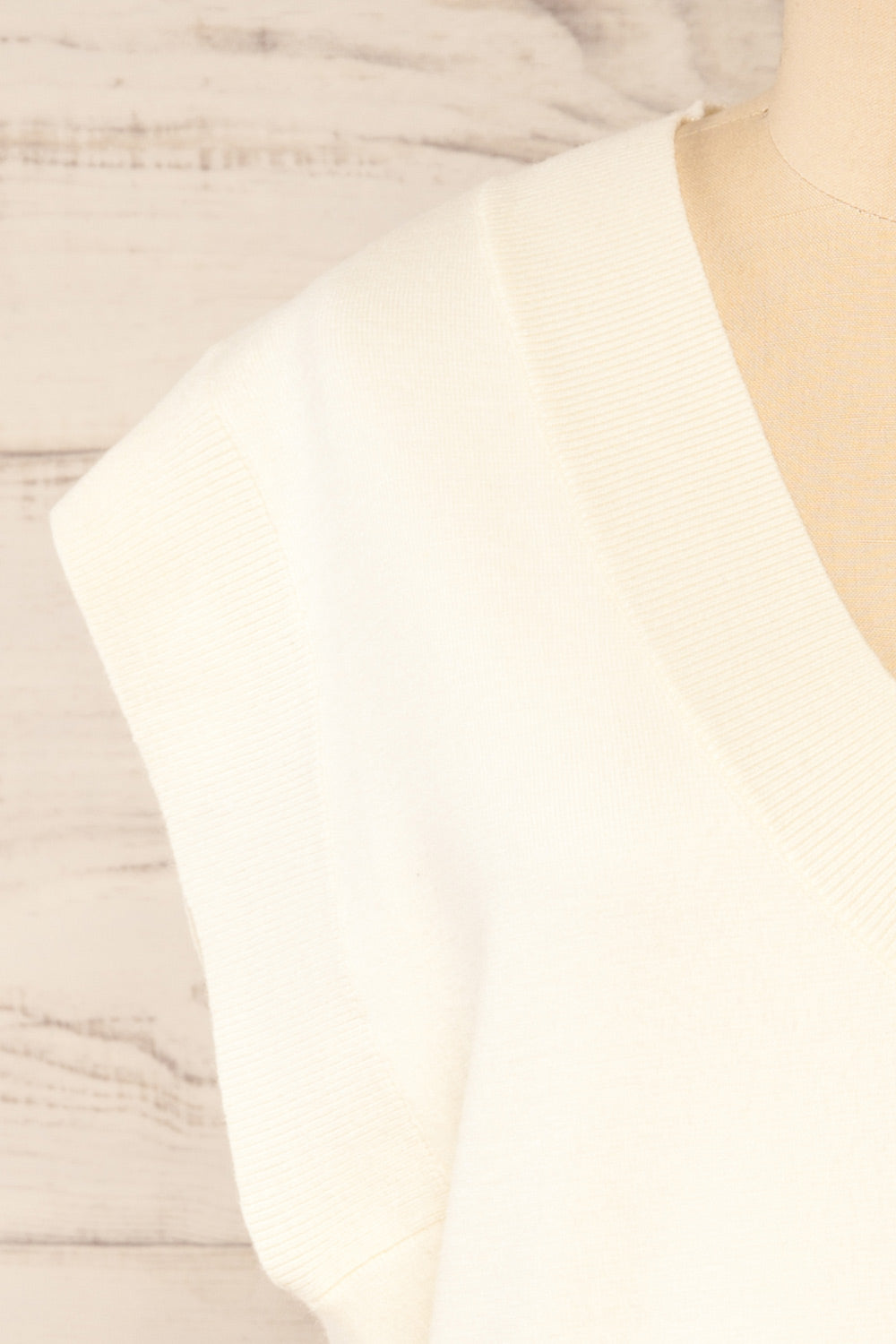 Ferrol Ivory Sleeveless Knit Vest | La petite garçonne front close-up