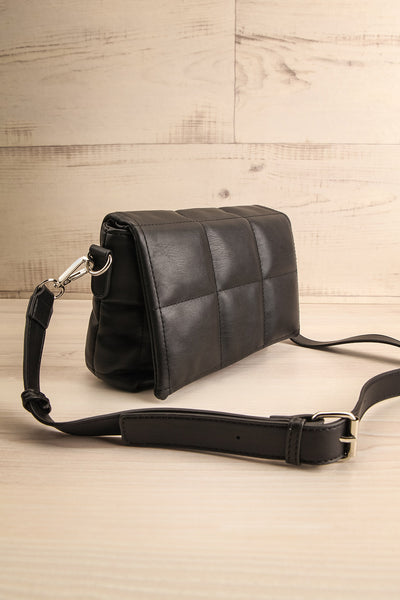 Fers Black Quilted Faux-Leather Handbag w/ Strap | La petite garçonne side view