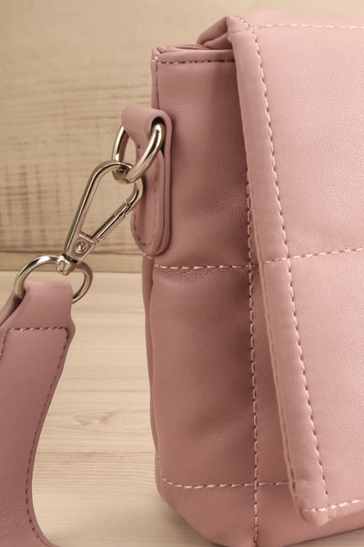 Fers Dusty Pink Quilted Faux-Leather Handbag w/ Strap | La petite garçonne side close-up