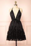 Filly Black Velvet Pattern Short A-Line Dress | Boutique 1861 front view