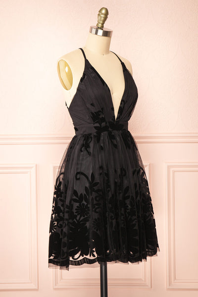 Filly Black Velvet Pattern Short A-Line Dress | Boutique 1861 side view