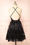 Filly Black Velvet Pattern Short A-Line Dress | Boutique 1861 back view