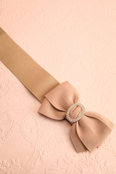 Finley Beige Wide Stretchable Bow Belt | Boutique 1861 flat view